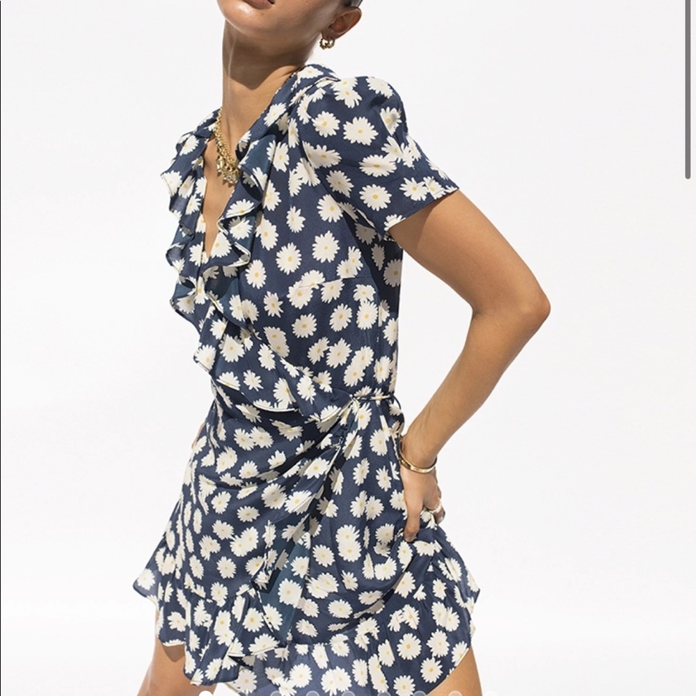 Reformation Par Navy Daisy Ruffle Wrap Dress by Realisation Par
